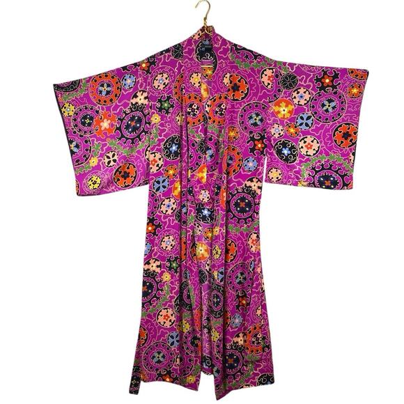 Natori Kaftan Kimono Robe | Multicolor Floral Print Lounge Wear | Size Small - Picture 2 of 5